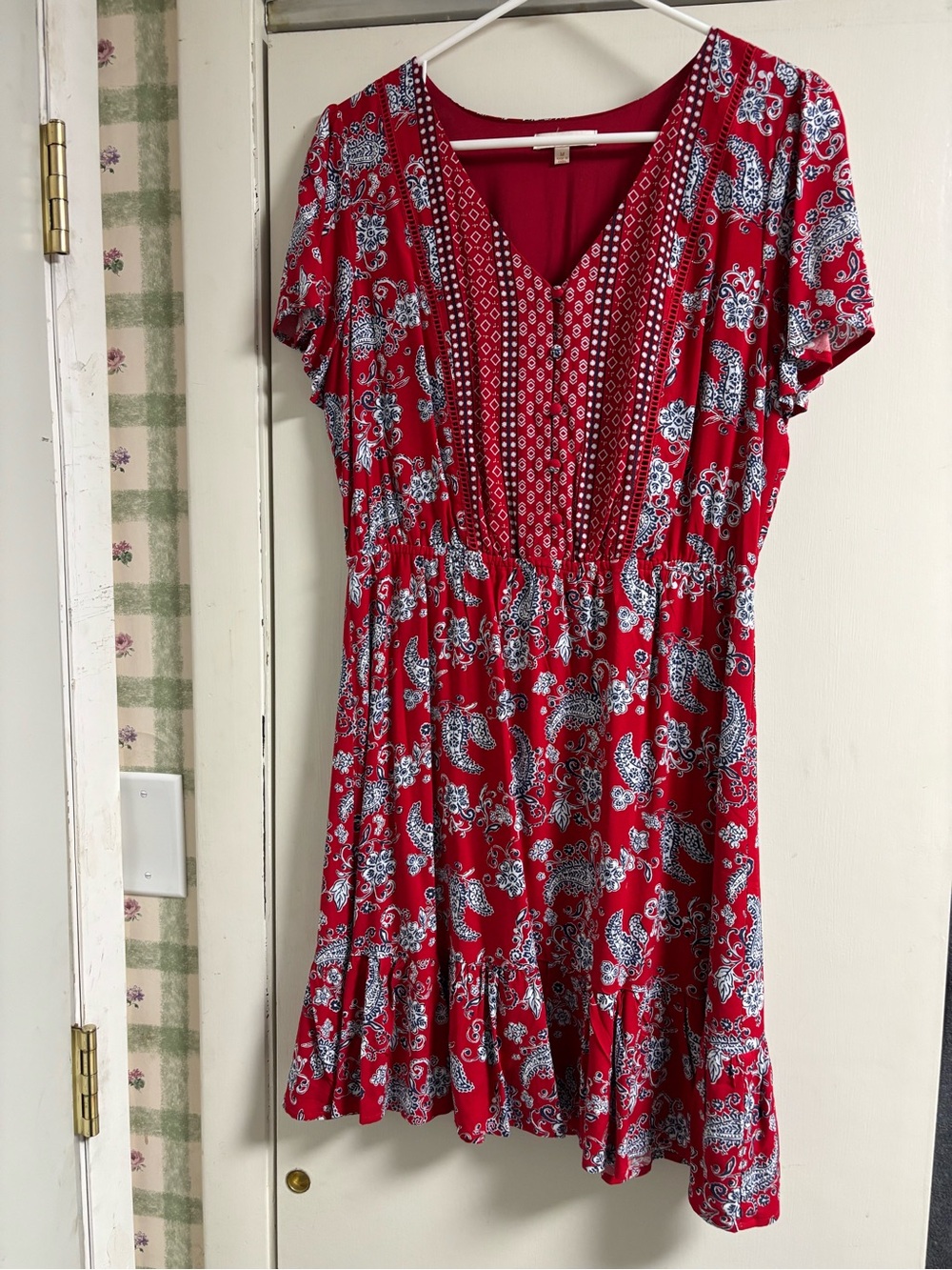 Red Paisley V-Neck Mini Dress